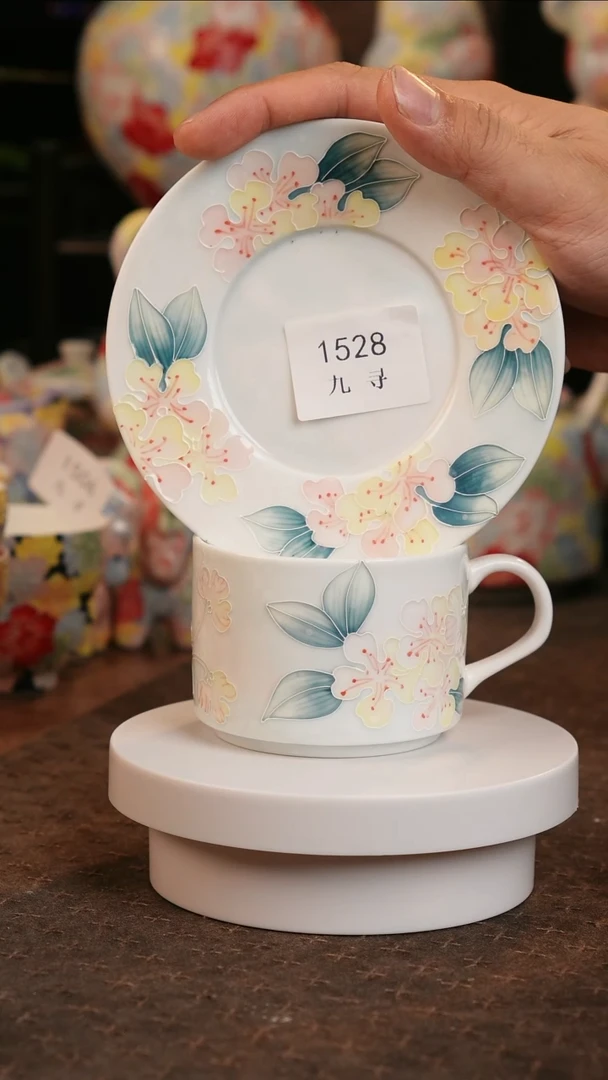 九寻景德镇手工手绘珐华彩茶杯1528