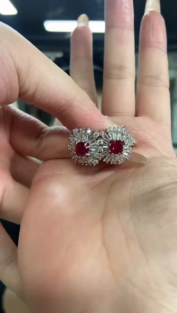 【闪购商品】红宝石耳饰未镶嵌多样性发其一颜色微差