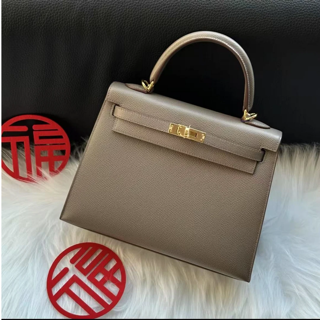 99新 Hermes/爱马仕 kelly25锡器灰金扣E皮外缝 Y刻