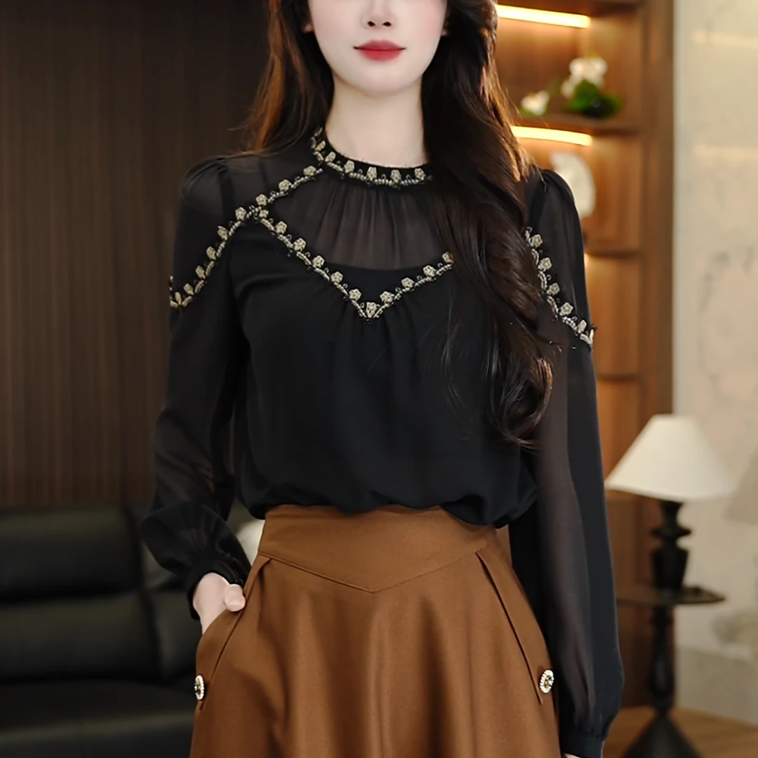 K250122-衬衫女长袖2025春夏新款时尚减龄高端显瘦套头衫上衣女LB