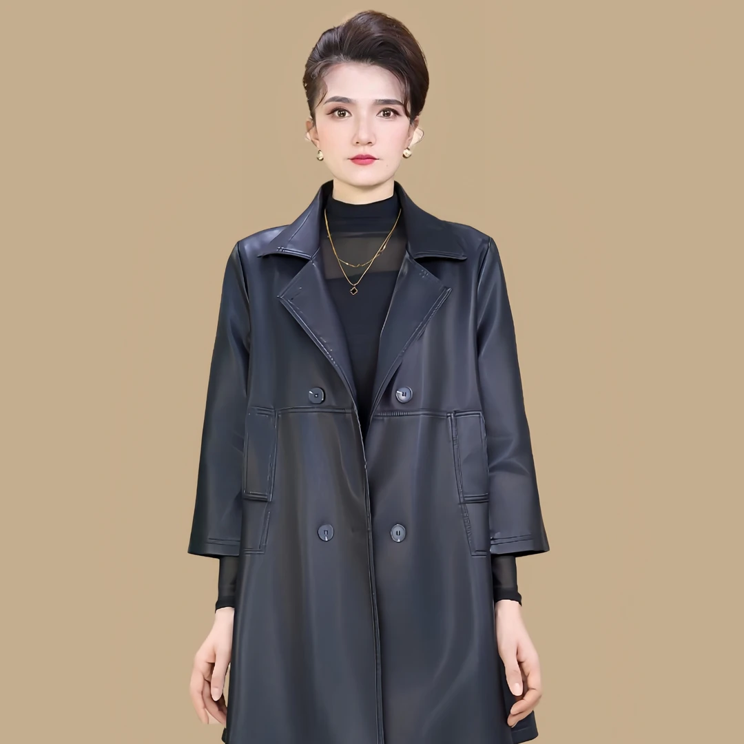 梅子 （6601单款） 秋季新款时尚A字版中长款女士皮衣外套