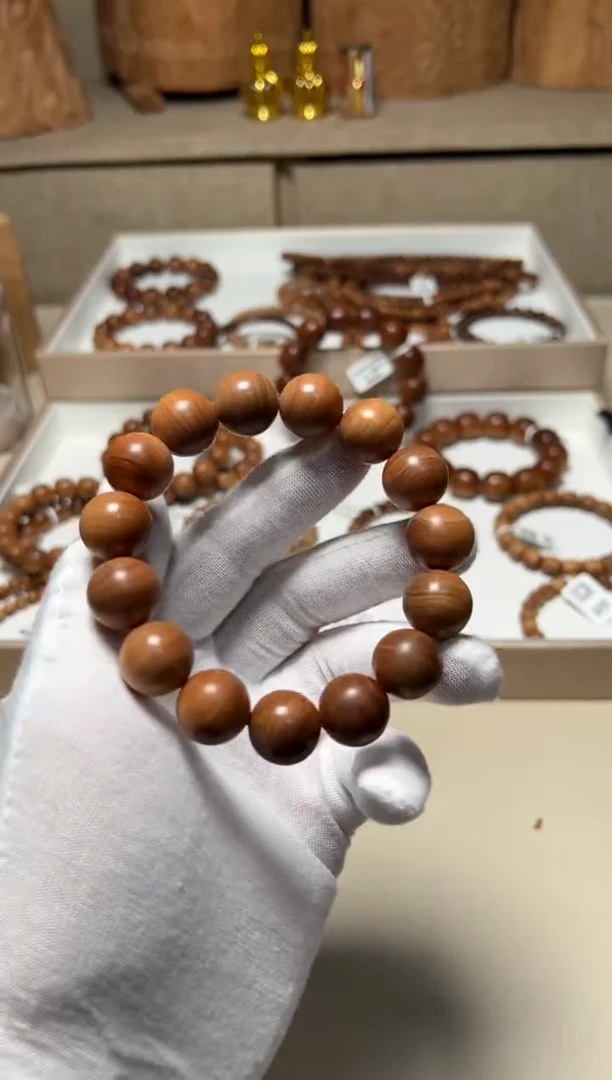 檀香木手串/手链回流四抛料老山檀香1.5横纹微瑕福利