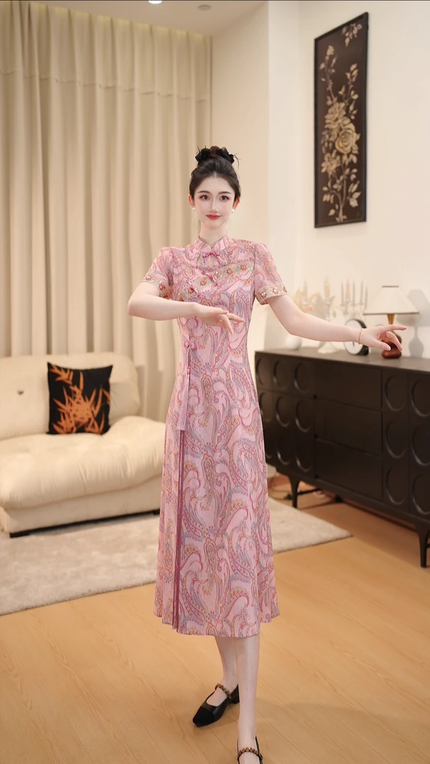 2025夏季新款短袖显瘦轻奢时尚气质大码连衣裙DLS0690