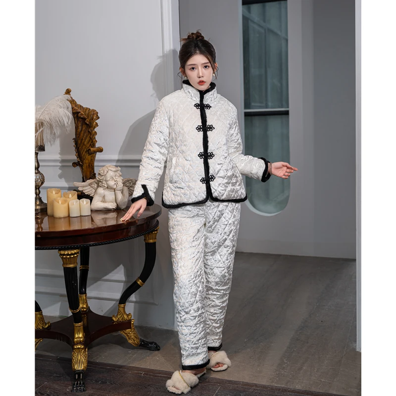 HYJH2278245 金丝钻绒国潮中国风冬夹棉加厚女睡衣立领外穿家居服