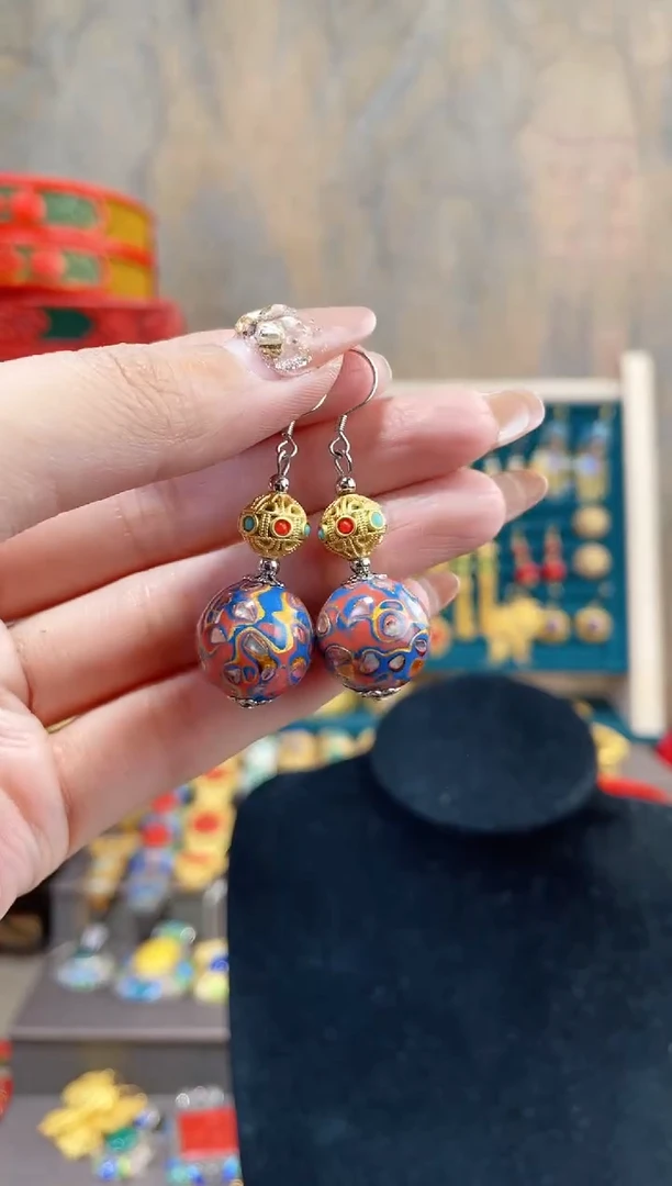 【闪购商品】非遗犀皮漆精品耳环橙粉色