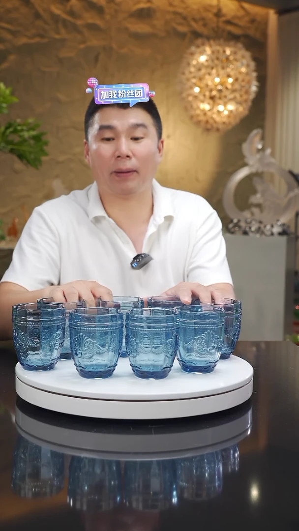 琉璃手工艺品福利蓝色水杯一套八只