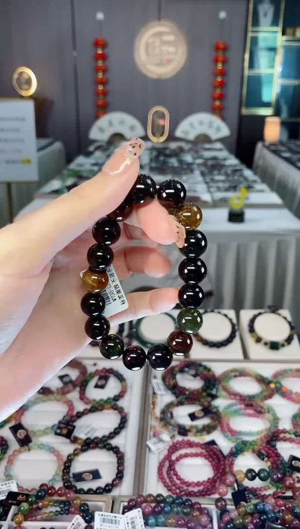未镶嵌老矿碧玺黑糖净体单圈手串12mm+碧玺dan多样性发货一条