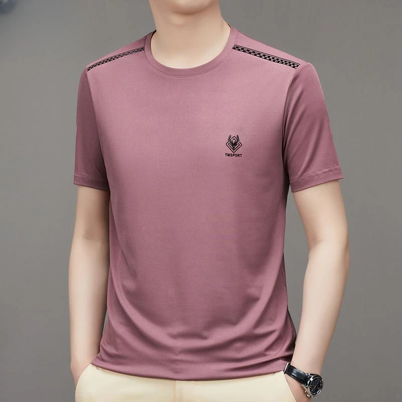 2025新款夏季短袖男t恤薄款圆领冰丝半袖体恤衫休闲宽松衣服汗衫