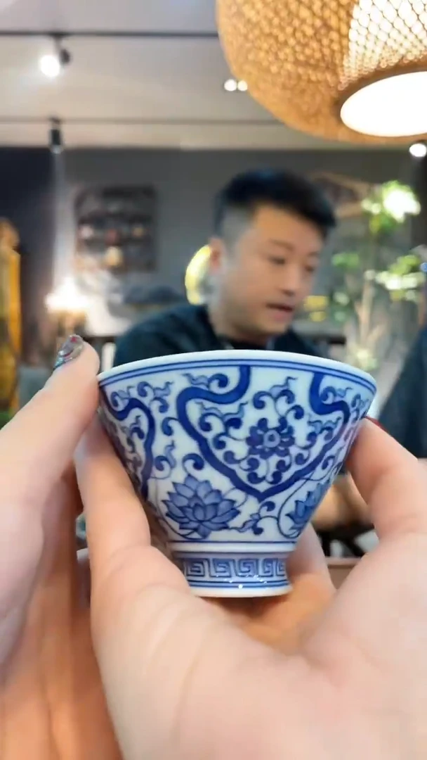 【闪购商品】瓷片a23斗笠青花主人杯