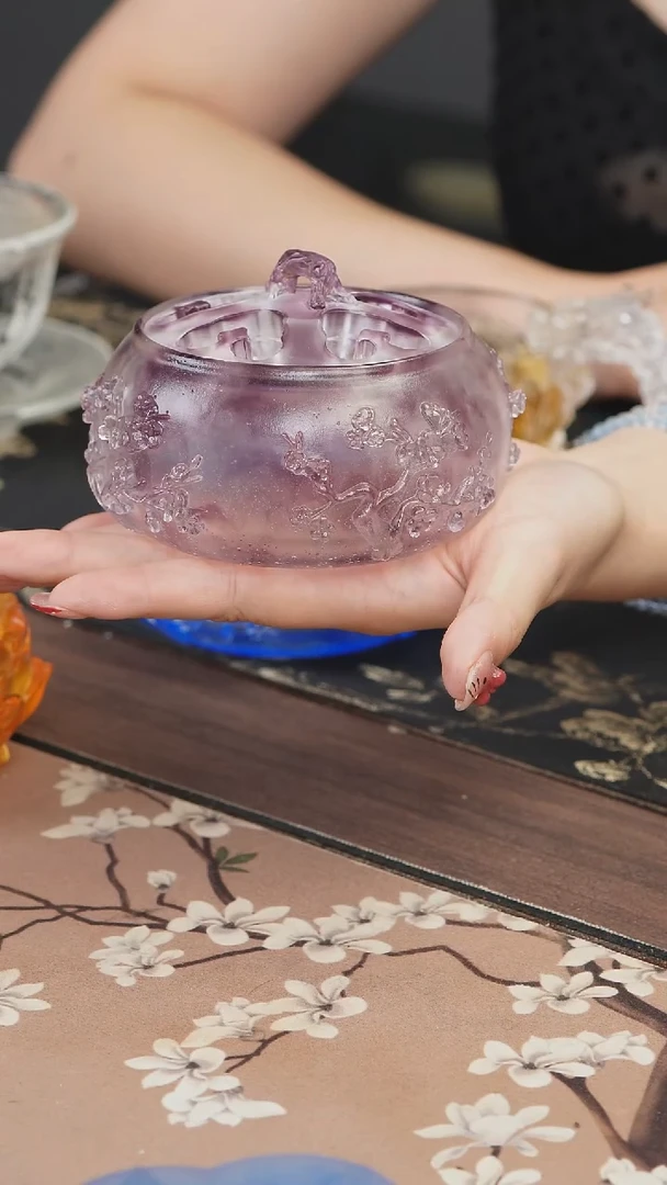 手工艺品琉璃紫色梅花香炉