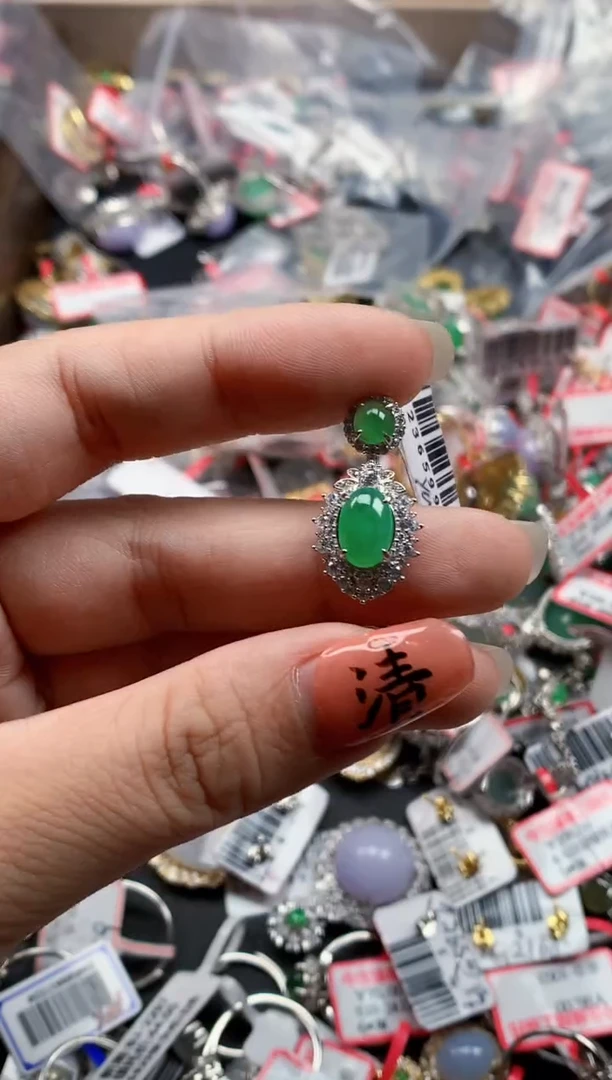 银S925镶嵌戒指翡翠天然A货缅甸翡翠