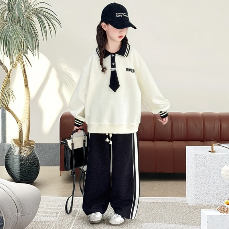 女大童春秋运动套装2025新款初中生女生洋气学院风卫衣女童秋装