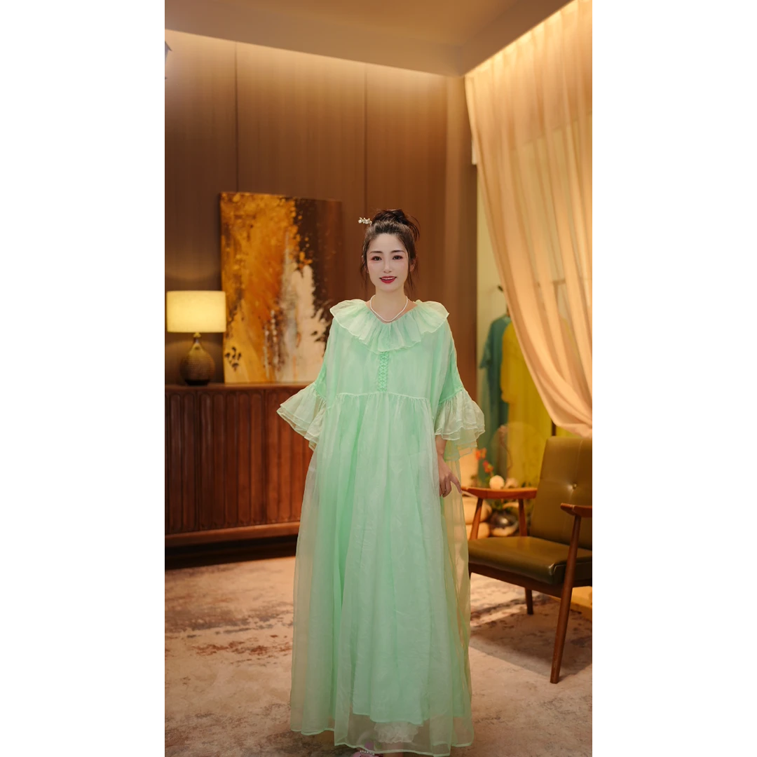 彬壹冉新款时尚千金公主仙女桑蚕丝宽松夏季短袖连衣裙长款5912