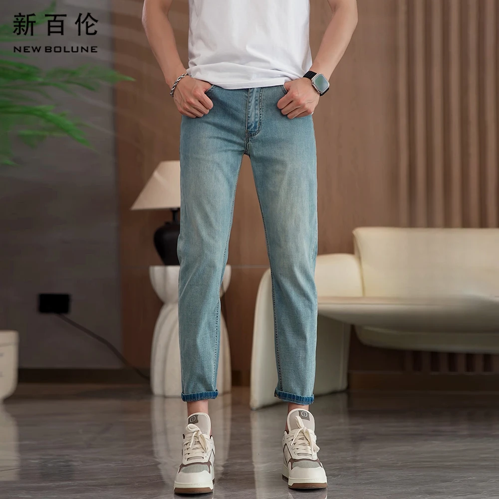新百伦早秋爆款男士牛仔裤2025新款九分百搭修身小直筒男款长裤子