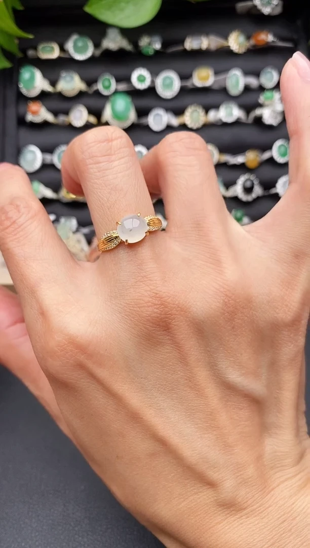 【闪购商品】翡翠戒指银S925镶嵌缅甸天然A货翡翠333  1 -1