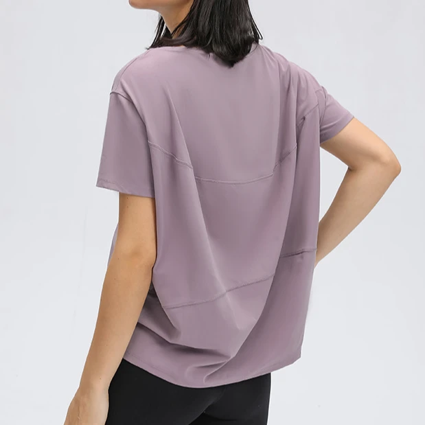 龟背T恤春夏磨毛裸感瑜伽短袖外穿时尚百搭透气简约宽松瑜伽上衣