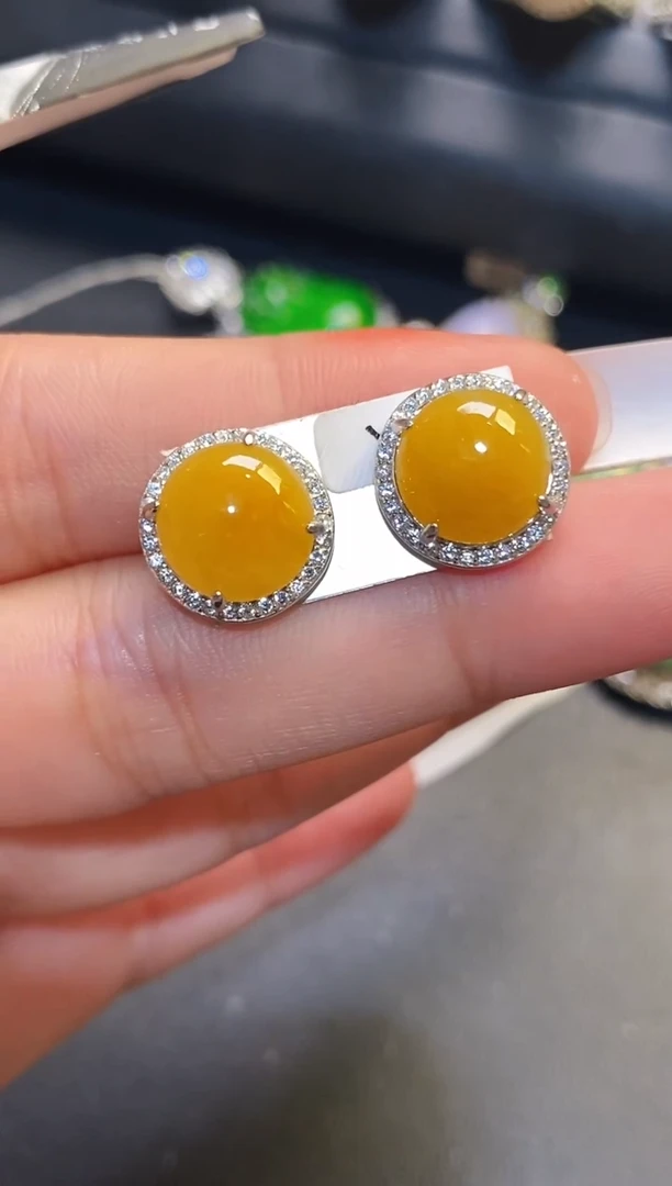 银S925镶嵌翡翠耳饰天然