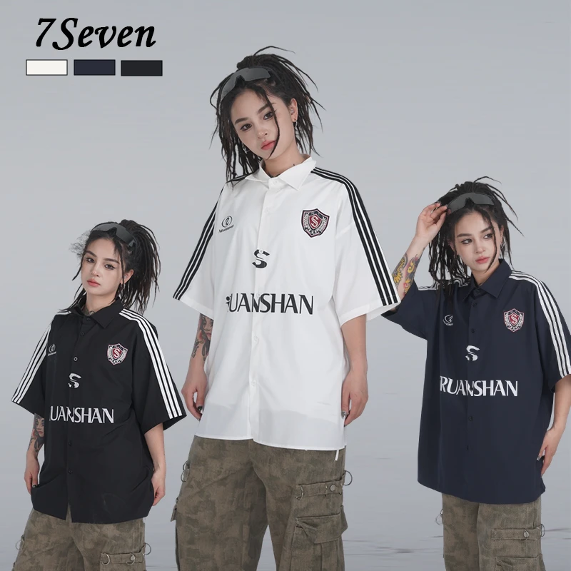 【次日发】夏季美式潮牌机车休闲短袖衬衫男宽松痞帅港风感外套情侣