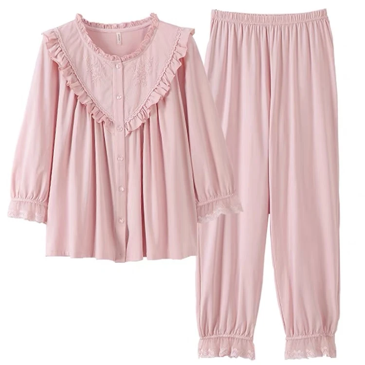 23J013女款蕾丝长袖舒适宽松大码薄款睡裙夏季