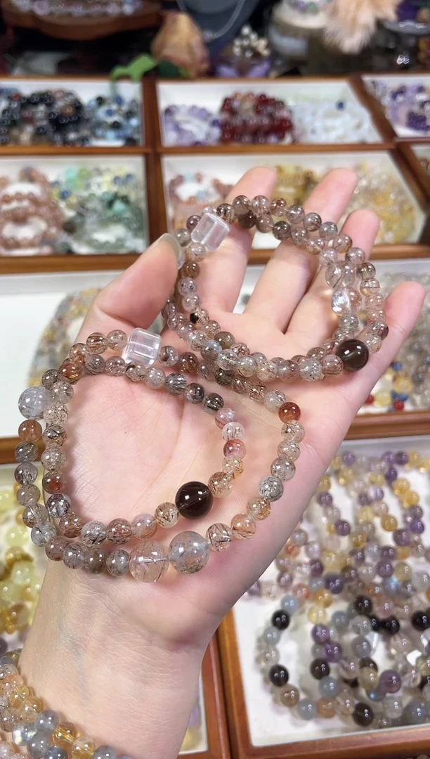 未镶嵌手串水晶天然满发黑金超七双圈迟茶水晶白水晶方糖手串
