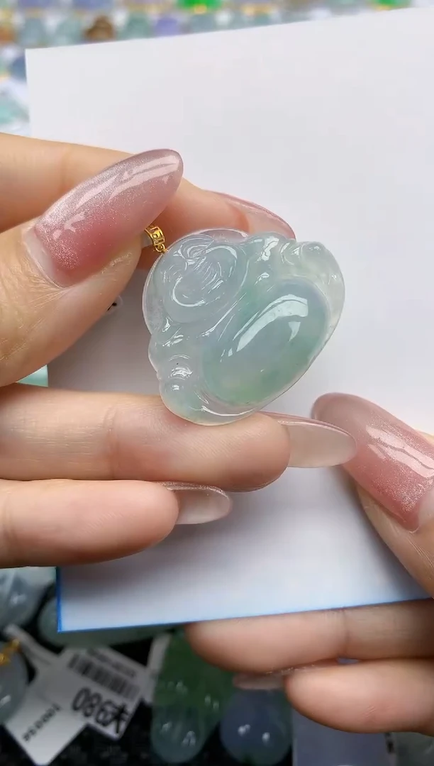 【闪购商品】翡翠挂件18K金镶嵌天然翡翠A货