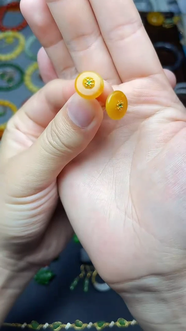 蜜蜡银S925镶嵌耳饰耳钉 06