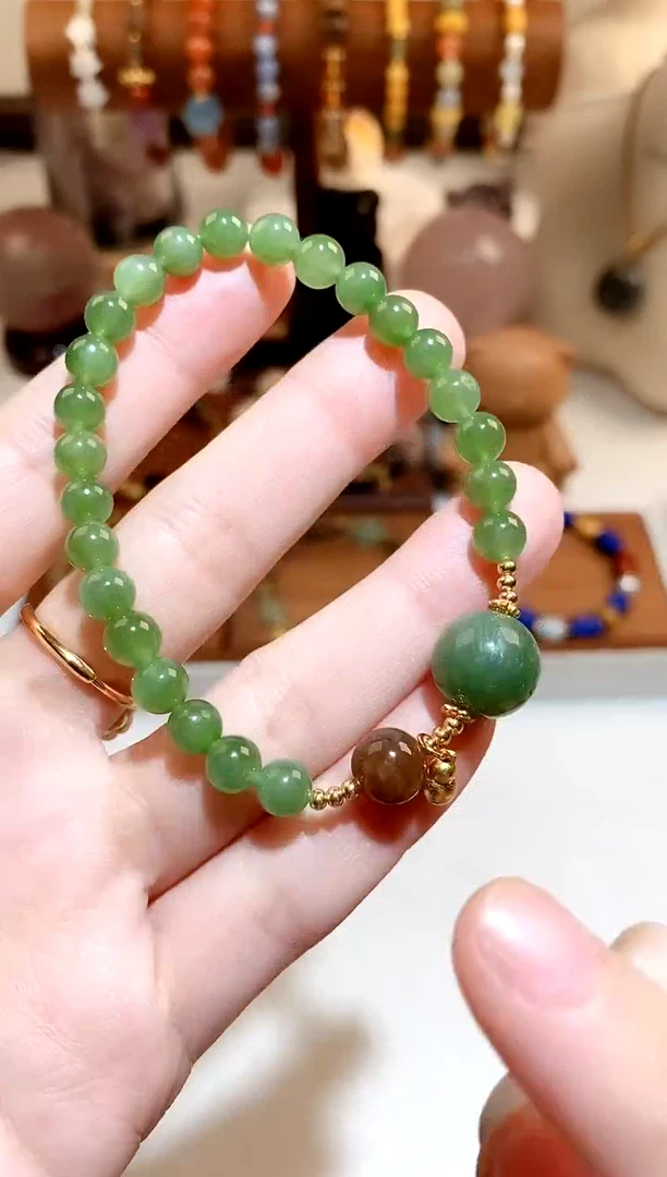 银S925镶嵌手串和田玉碧玉diy手串 6 多样性发一