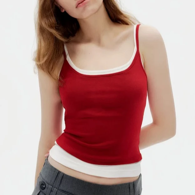 修身假两件美背吊带背心女夏外穿内搭2025新款纯欲辣妹打底上衣