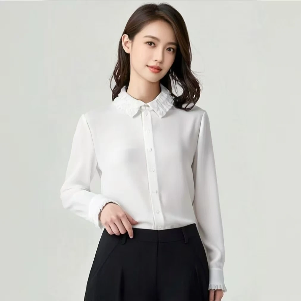 GIRDEAR/哥弟早秋时尚百搭通勤宽松减龄高级感白色长袖衬衫130126