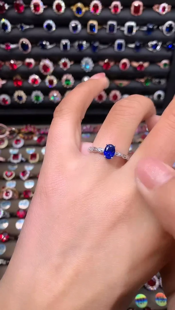 【闪购商品】蓝宝石戒指银S925镶嵌57