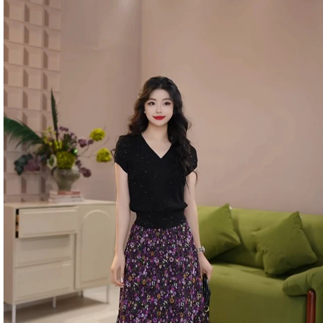 GIRDEAR/哥弟新款落肩袖上衣气质夏日显瘦穿搭镂空T恤女1399605