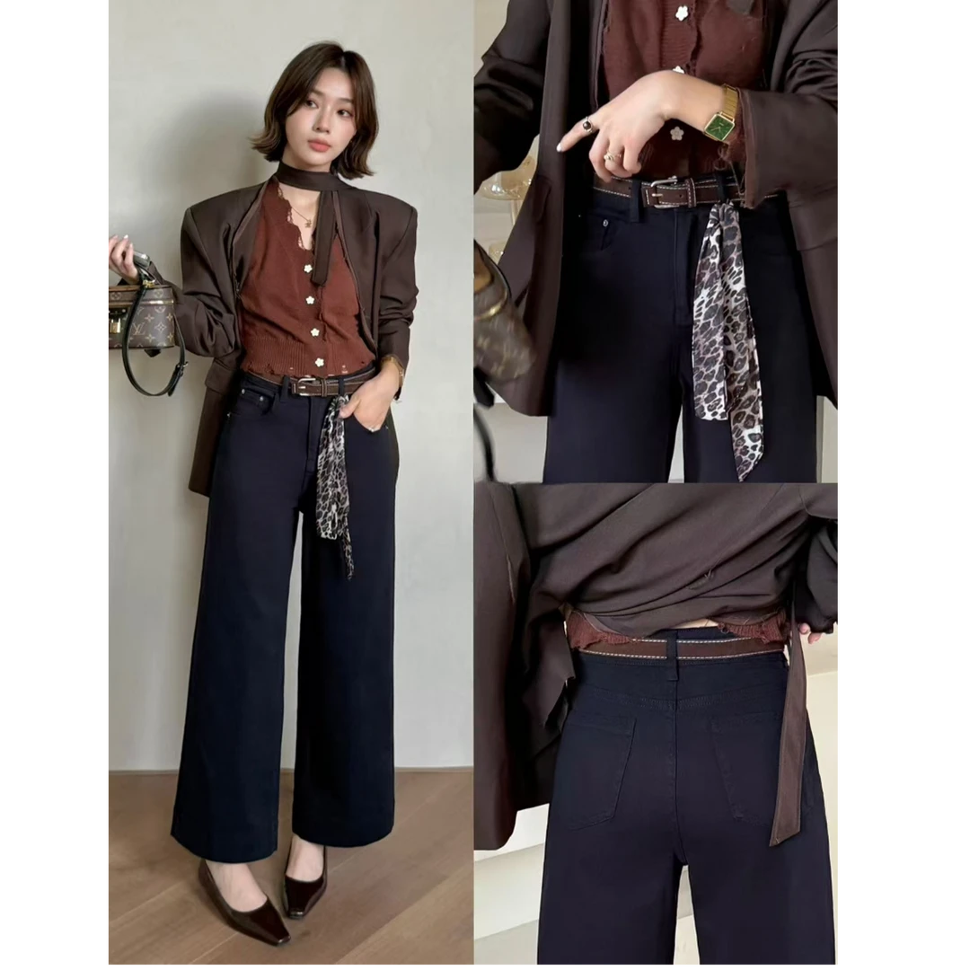 767加绒加厚植绒冬季新款无弹高腰水洗牛仔裤纯色时尚百搭牛仔裤