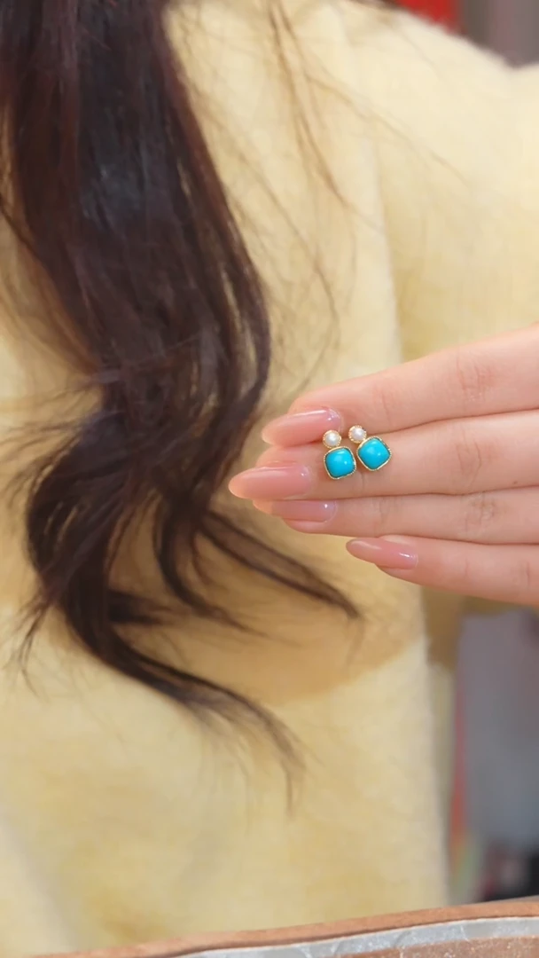 【闪购商品】绿松石耳饰18K金镶嵌多样性发@@W4643