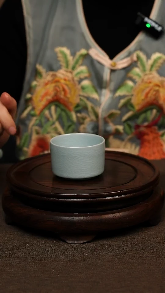 瓷片月白釉全手直口杯70ml 微瑕 不带礼盒
