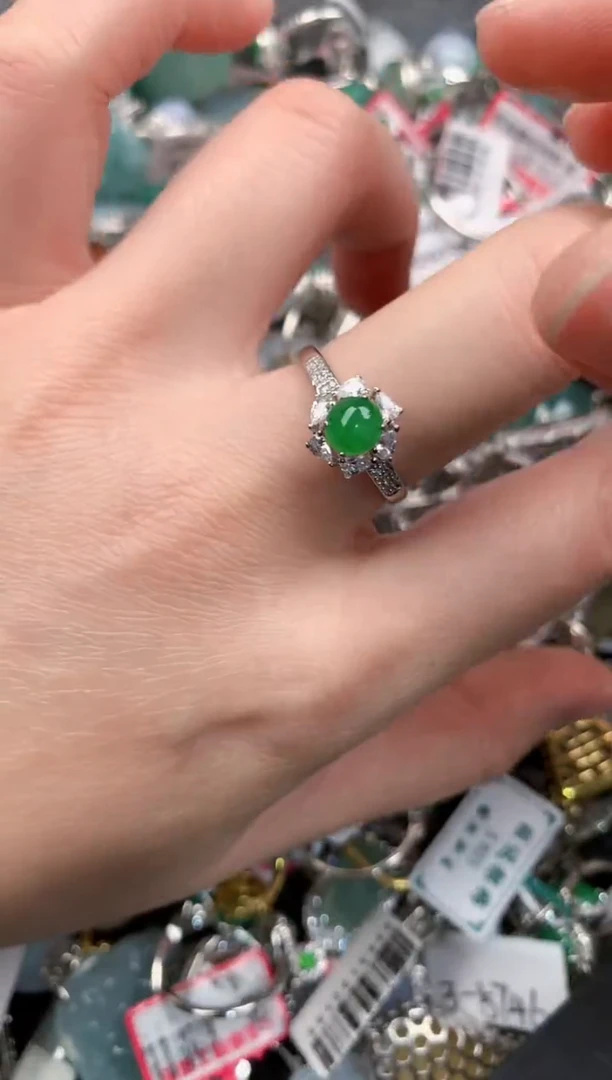 银S925镶嵌戒指翡翠999---2