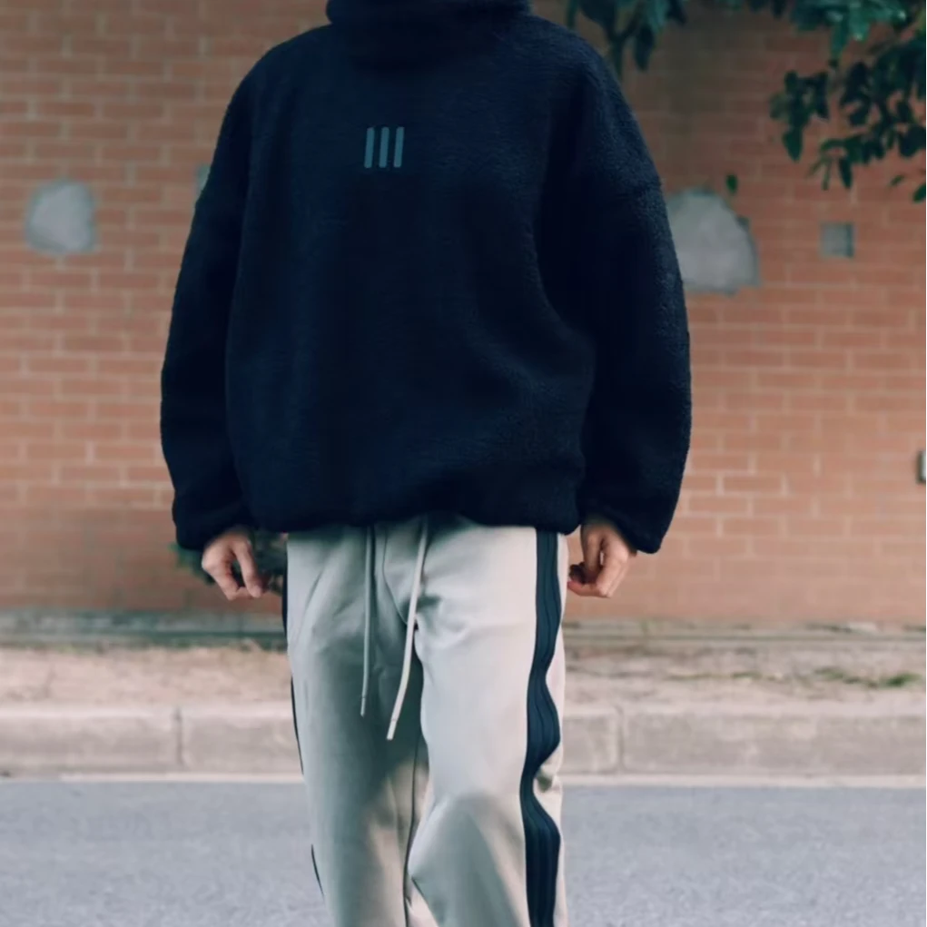 ESS联名款摇粒绒纯色连帽外套男女同款美式潮流休闲宽松保暖外套