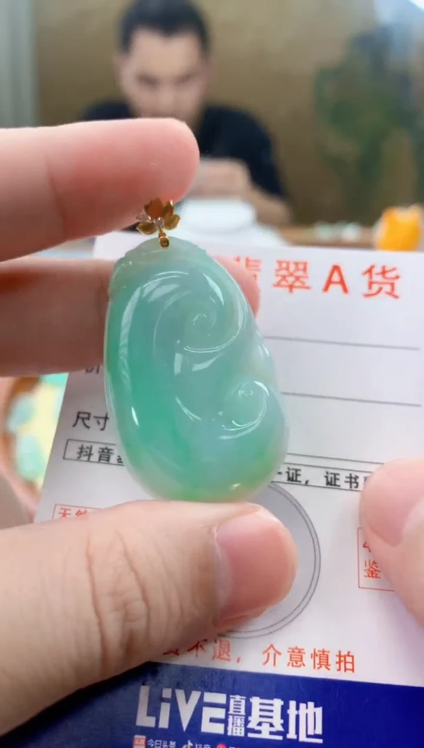 颈饰18K金镶嵌翡翠天然A货翡翠挂件
