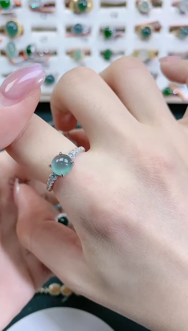 翡翠戒指银S925镶嵌天然翡翠