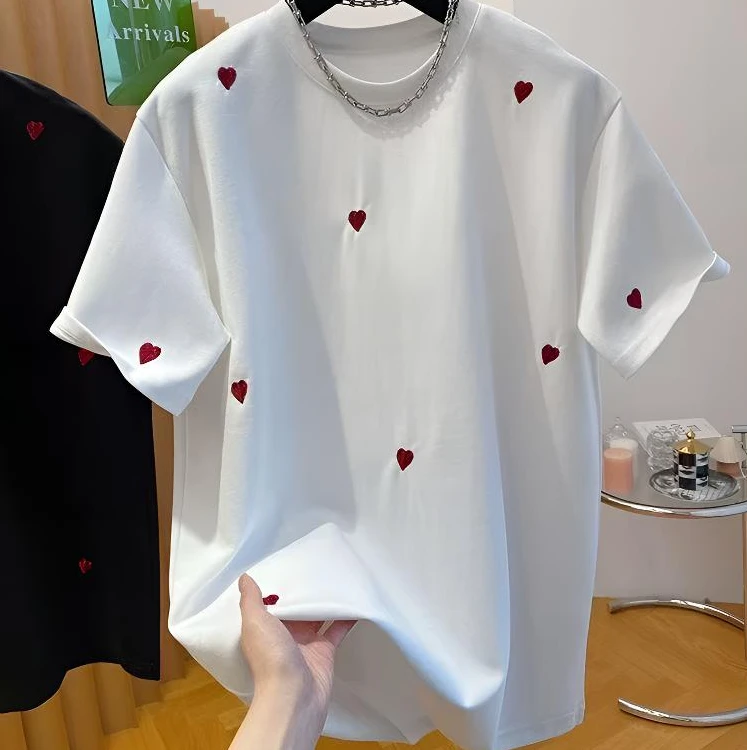 纯棉爱心白色短袖