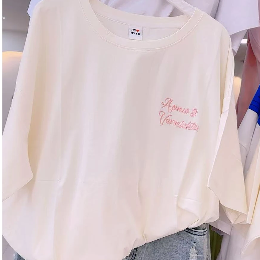 莲莲专属-欧货刺绣字母A米色半袖