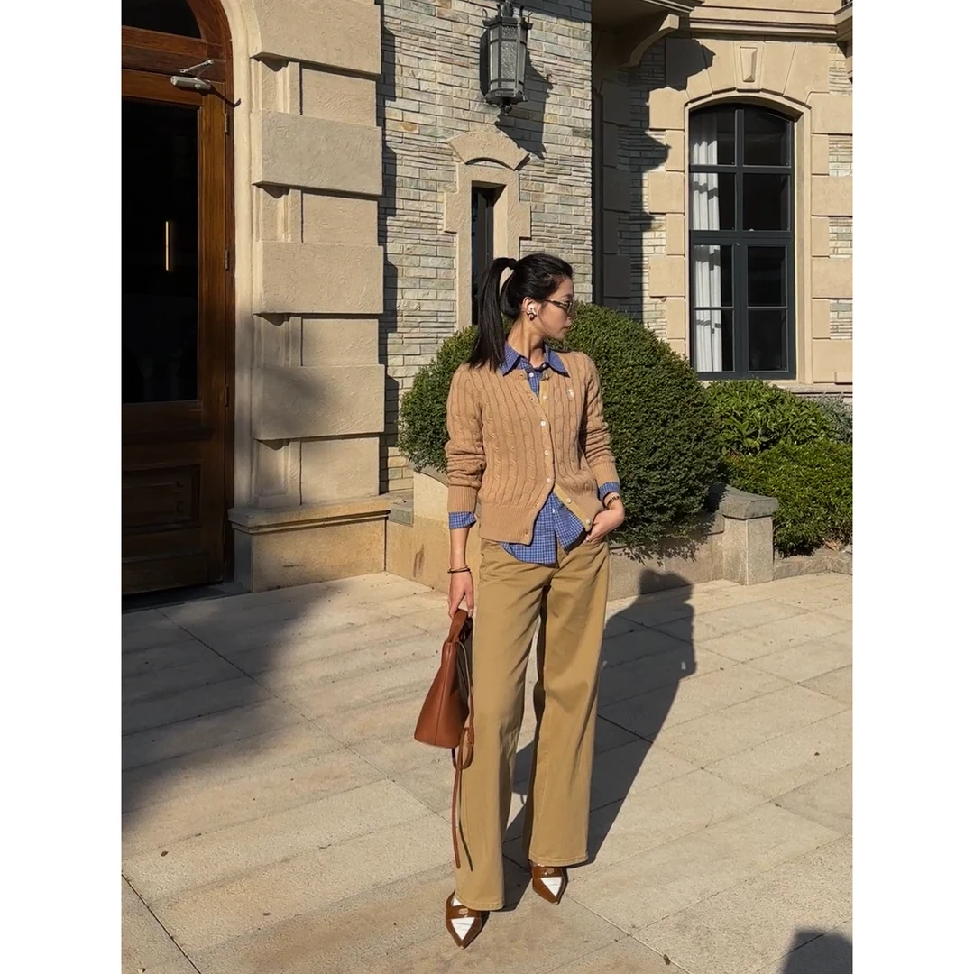 Yihouse2025春季新款复古绞花设计百搭针织衫女装开衫外套