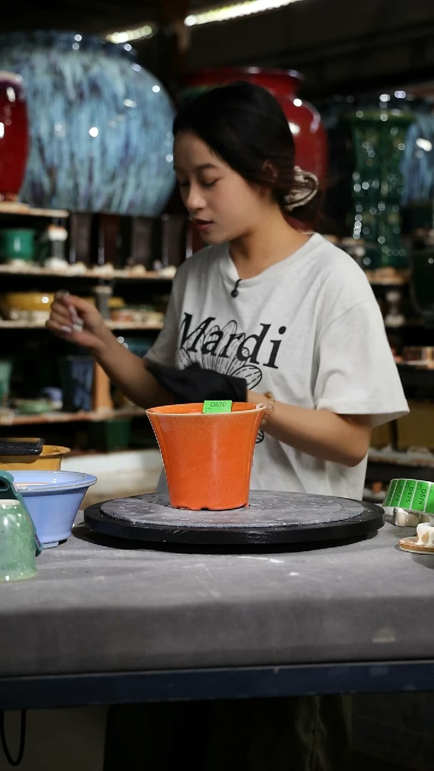 【石湾花盆】6.5寸宽口斗笠盆570