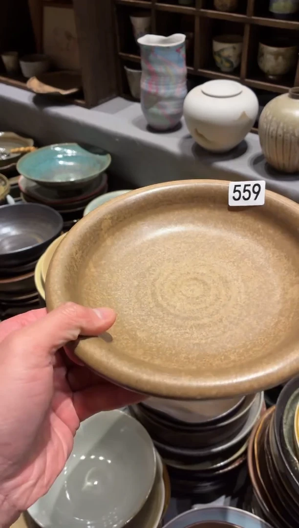 瓷片C****e559粗陶棕卷边盘1个