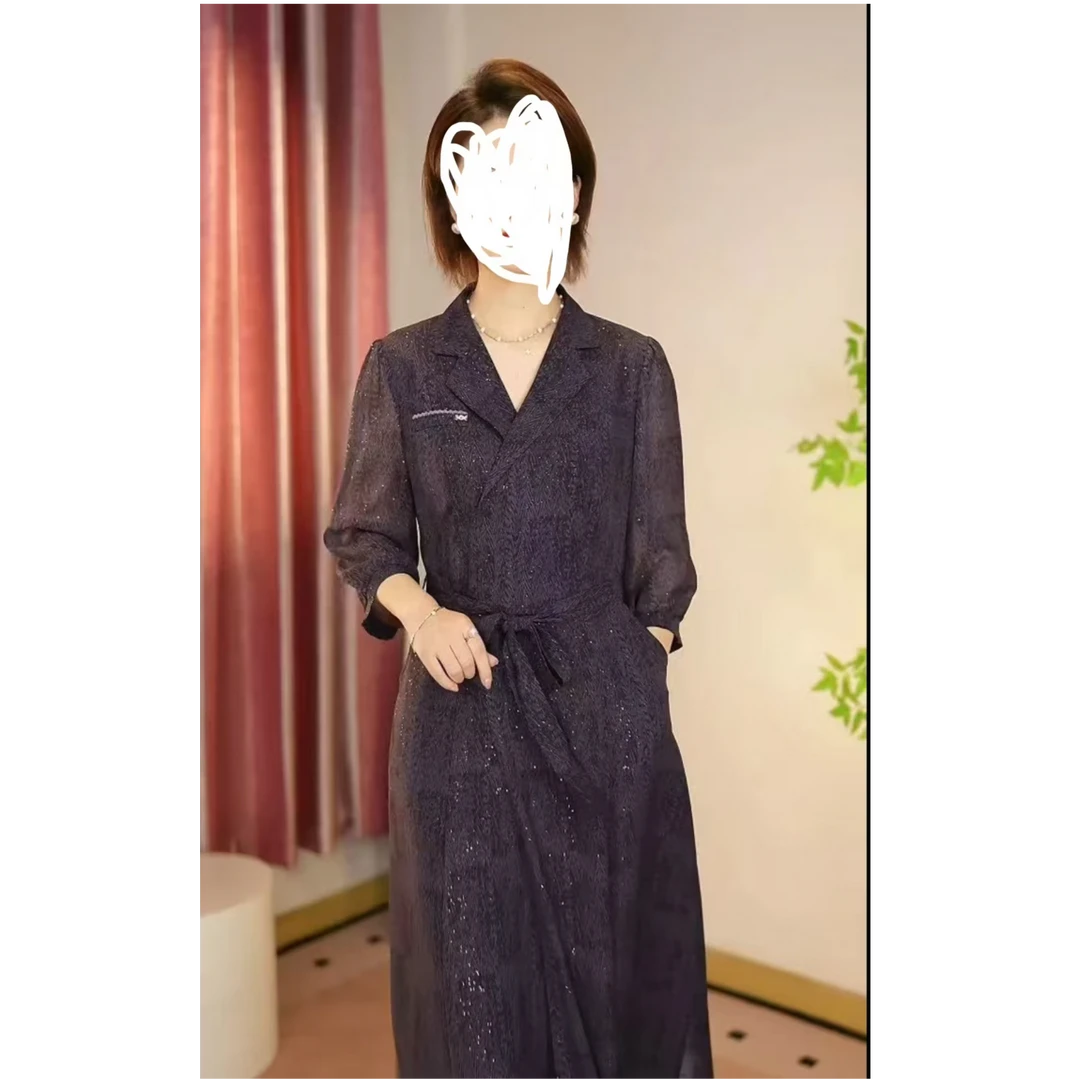 紫气东来七分袖西服领连衣裙自然收腰显瘦中长稳重大气高贵K2025