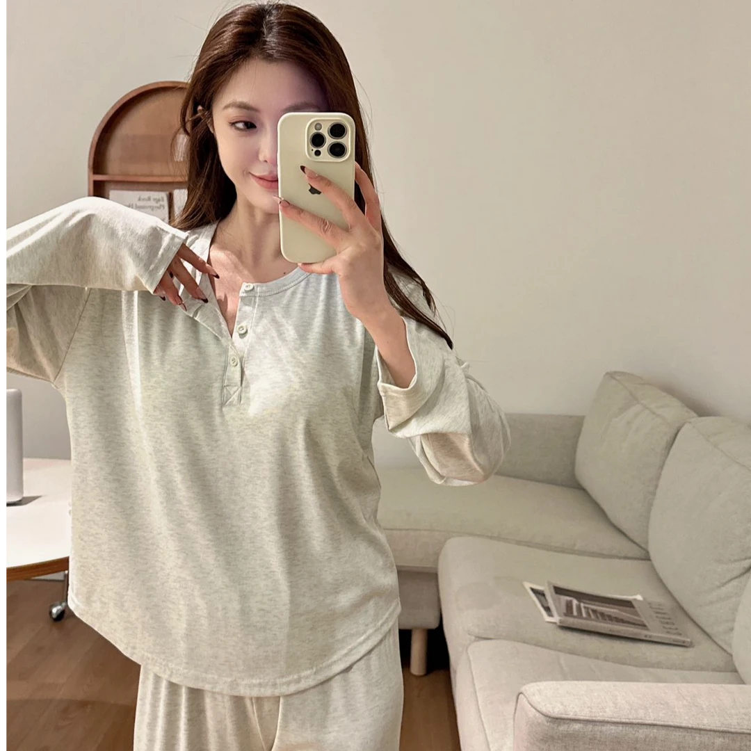 网红爆款带胸垫纯色慵懒感睡衣女春秋季2025新款长袖家居服套装