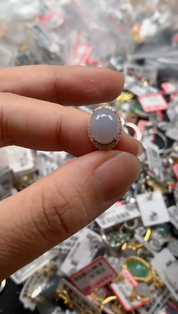 银S925镶嵌戒指翡翠天然A货缅甸翡翠