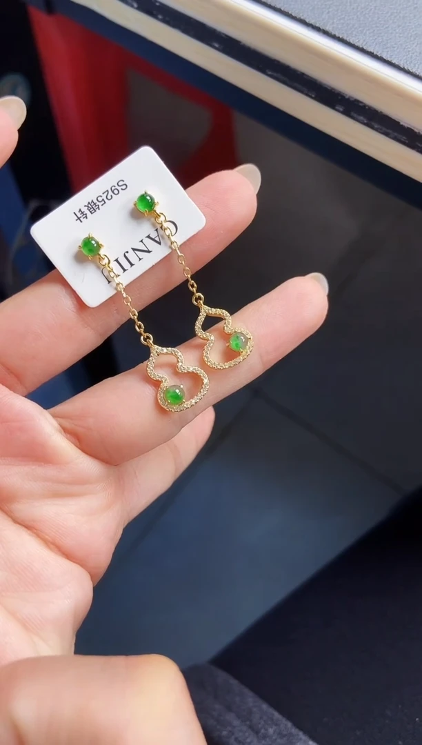 银S925镶嵌翡翠耳饰12