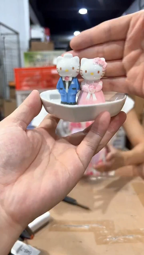 瓷片原盒结婚kt猫首饰盘