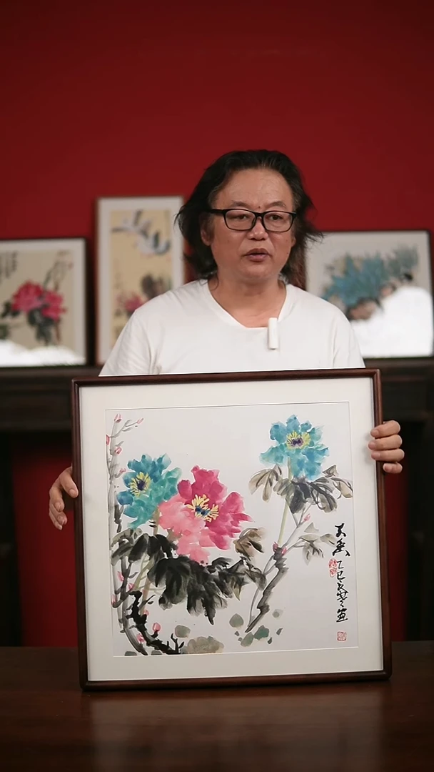 国画手写手绘-50*50实木框