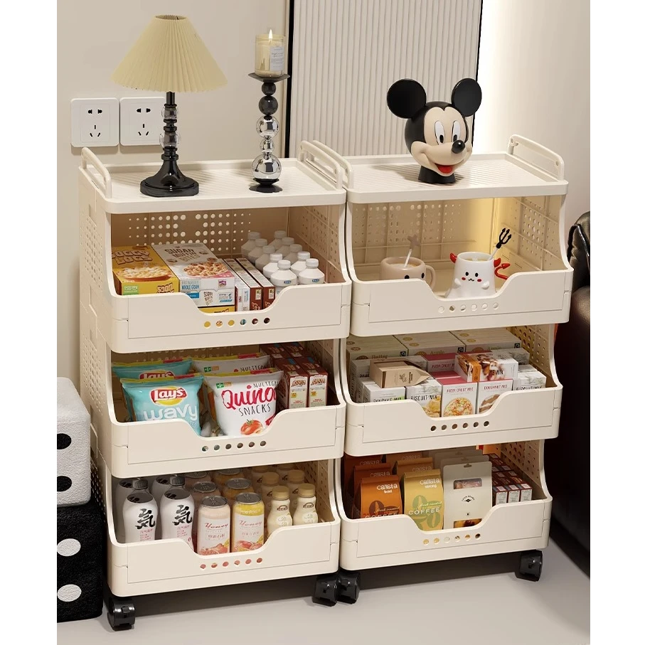 优勤零食置物架小推车收纳架子落地多层客厅整理架带轮移动储物架